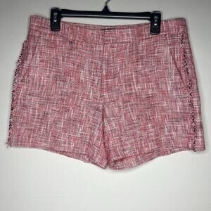 Banana Republic Women's Tweed Frayed Trim High-Rise Shorts Pink Red Sz 8 Preppy